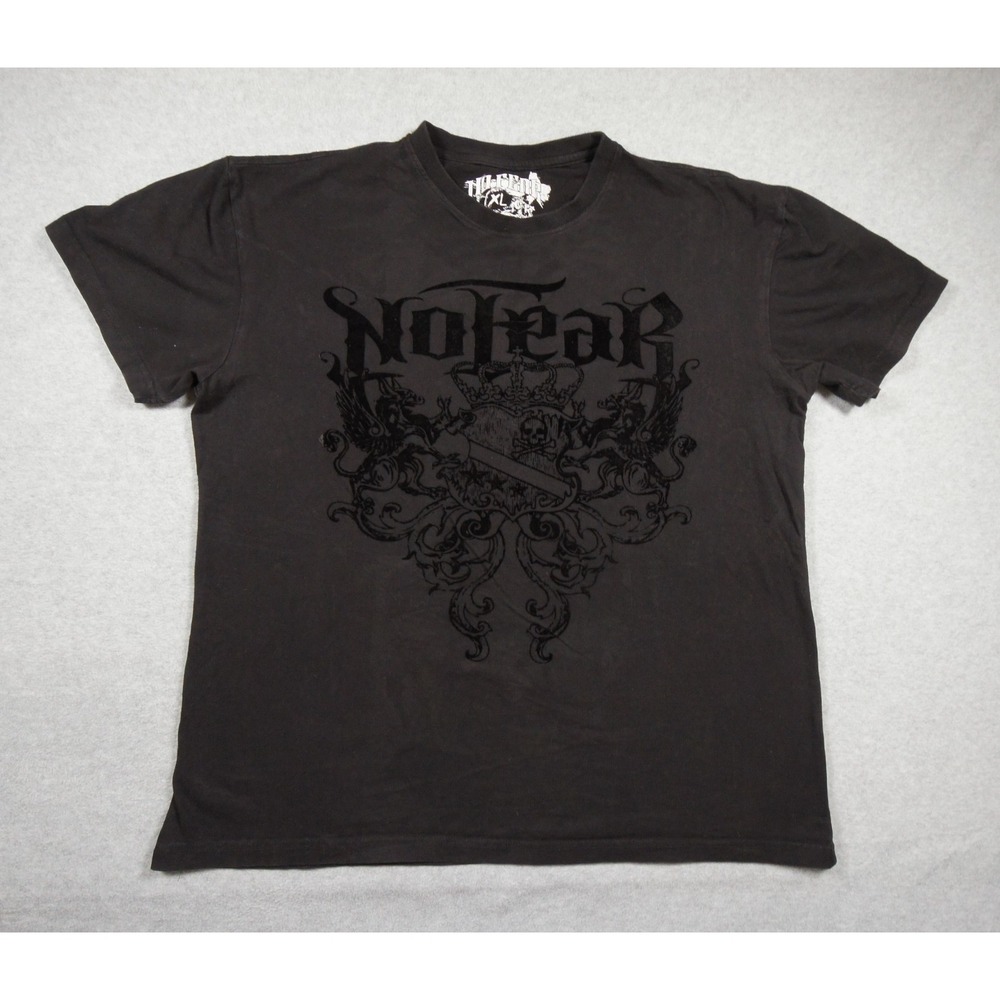 No Fear Shirt Mens XLarge Black Grunge Tee Wings Crest Skull Crewneck Adult